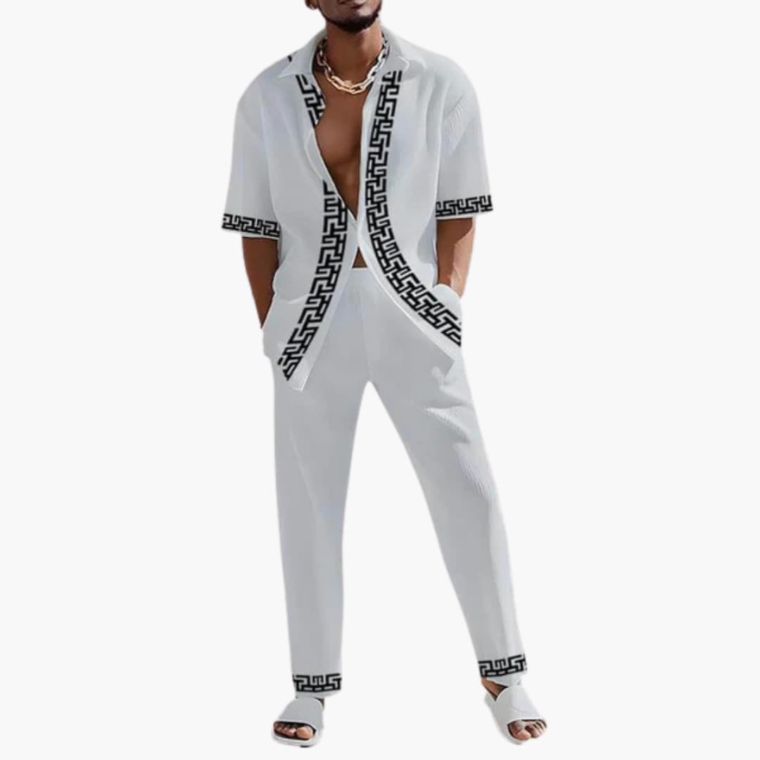 Untitleddesign_dfaddd3e-48a2-4c81-af31-eeac3105e1ed.jpg Men's Summer Two-Piece Set with Greek Pattern and Short Shirt - Image 1