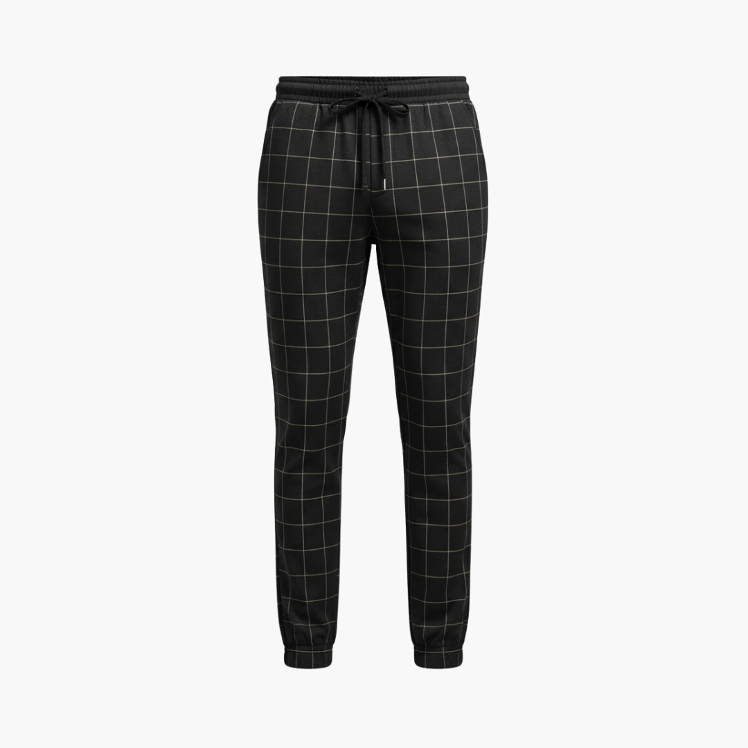 Wilfred_Smith_75161d61-e3c2-4c97-a96a-a9dd3771e6b4.png Men’s Check Pants with Adjustable Waistband and Straight Legs - Image 1