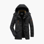 Men's Parka Jacket with Adjustable Hood and Pockets