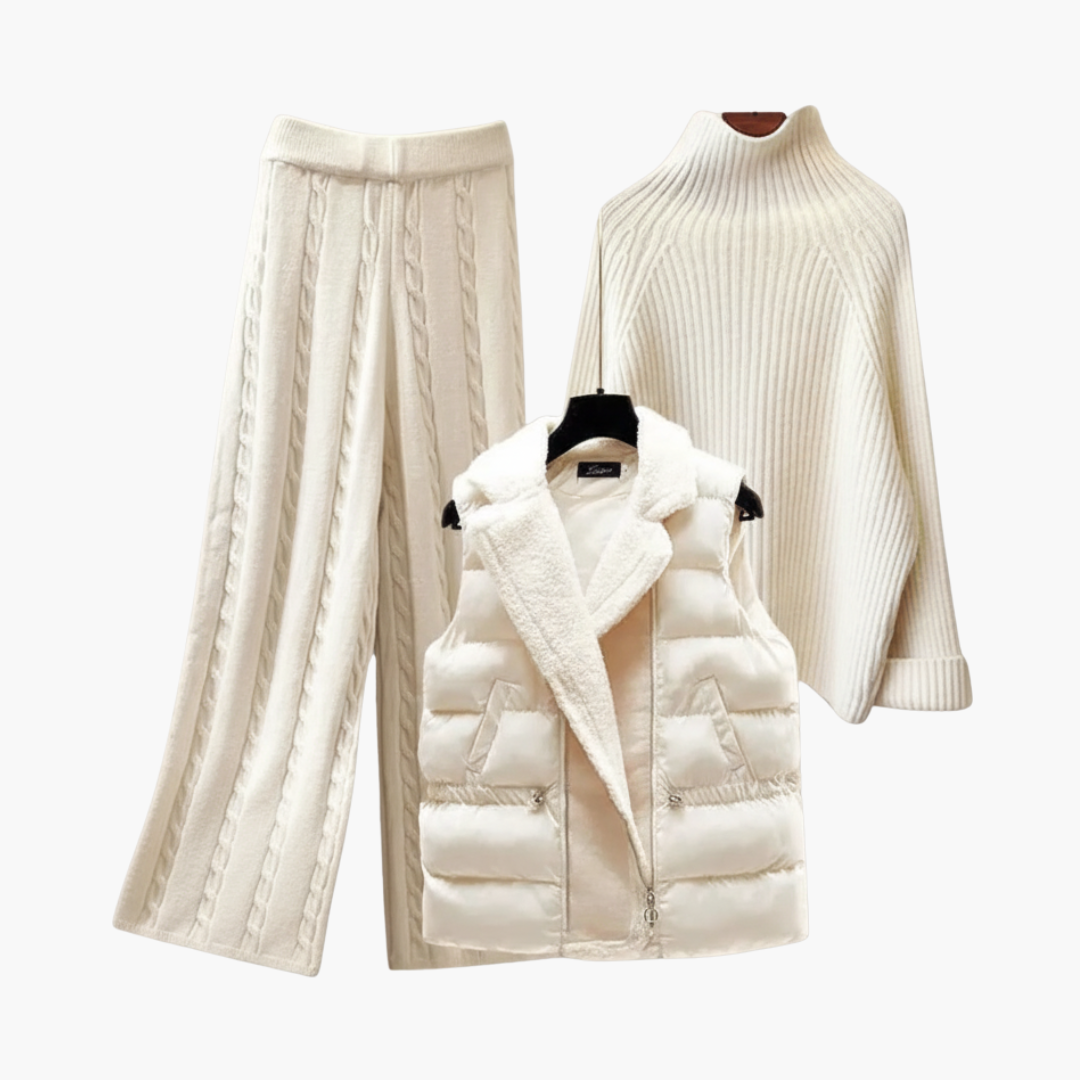 Women_s3-PieceSetwithTurtleneckTrousersandPaddedVest454.png Women's 3-Piece Set with Turtleneck Trousers and Padded Vest - Image 1