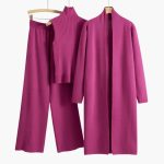 Women’s 3 Piece Knit Set with Open Cardigan Sleeveless Top and Wide Leg Pants - Image 3