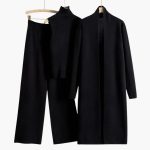 Women’s 3 Piece Knit Set with Open Cardigan Sleeveless Top and Wide Leg Pants - Image 4