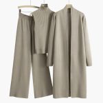 Women’s 3 Piece Knit Set with Open Cardigan Sleeveless Top and Wide Leg Pants - Image 6