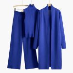 Women’s 3 Piece Knit Set with Open Cardigan Sleeveless Top and Wide Leg Pants - Image 5
