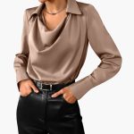 Women’s Blouse with Cowl Neck and Long Sleeves - Image 2