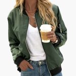 Women’s Bomber Jacket with Ribbed Cuffs - Image 3