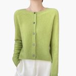 Women’s Button Front Cardigan with Round Neck and Long Sleeves - Image 2