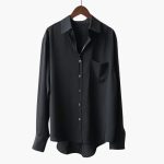 Women’s Button Front Shirt with Chest Pocket and Curved Hem - Image 3