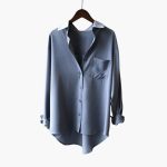 Women’s Button Front Shirt with Chest Pocket and Curved Hem - Image 4