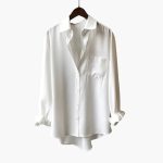 Women’s Button Front Shirt with Chest Pocket and Curved Hem - Image 2