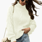 Women's Cable Knit Turtleneck Sweater with Long Sleeves - Image 3