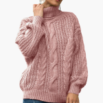 Women's Cable Knit Turtleneck Sweater with Long Sleeves - Image 7