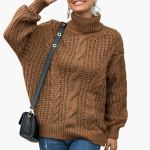 Women's Cable Knit Turtleneck Sweater with Long Sleeves - Image 6