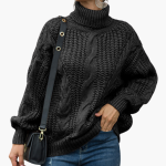 Women's Cable Knit Turtleneck Sweater with Long Sleeves - Image 5