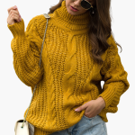 Women's Cable Knit Turtleneck Sweater with Long Sleeves - Image 2