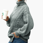 Women's Cable Knit Turtleneck Sweater with Long Sleeves - Image 4