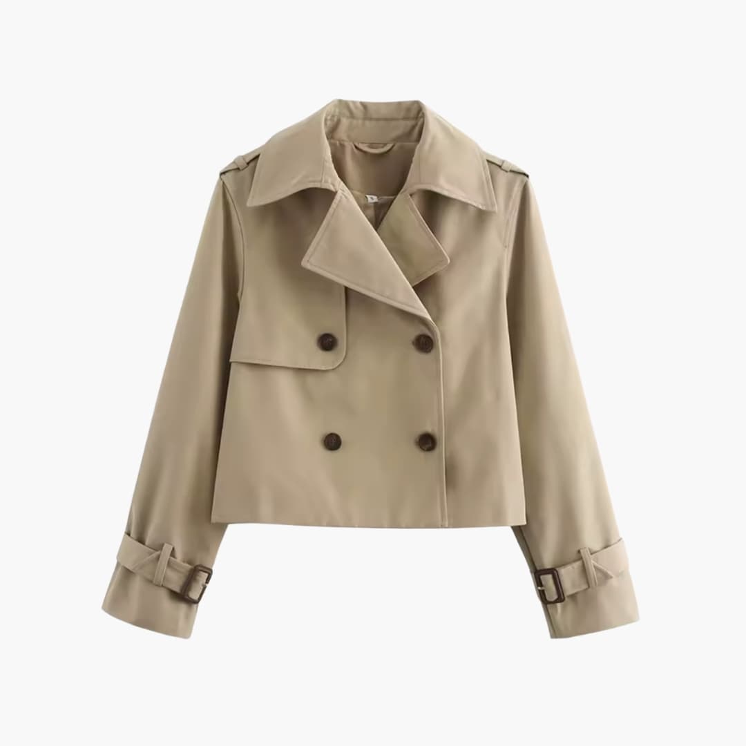 Women_sCroppedTrenchCoatwithDoubleButtons_1.jpg Women’s Cropped Trench Coat with Double Buttons - Image 1