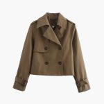 Women’s Cropped Trench Coat with Double Buttons - Image 3