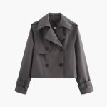 Women’s Cropped Trench Coat with Double Buttons - Image 5