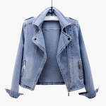 Women’s Denim Jacket with Lapel Collar and Zipper Pockets - Image 2