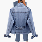 Women’s Denim Jacket with Lapel Collar and Zipper Pockets - Image 3