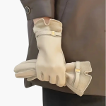 Women’s Full Finger Gloves with Lined Interior and Decorative Strap - Image 4