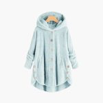 Women's Hooded Jacket with Button Closure and Rounded Hem