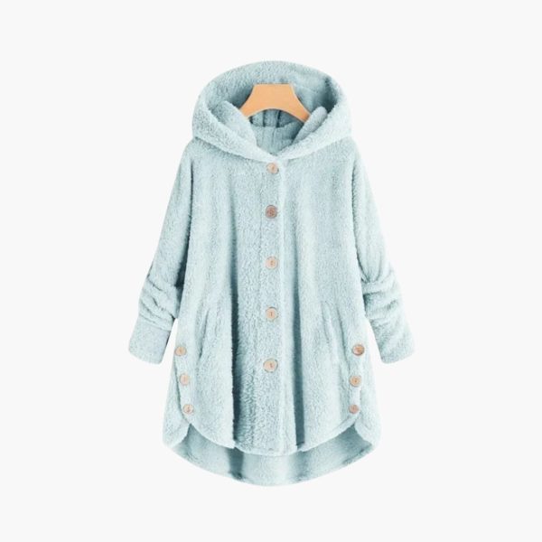 Women's Hooded Jacket with Button Closure and Rounded Hem