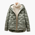 Women’s Hooded Puffer Jacket with Quilted Surface and Front Snap Closure - Image 6
