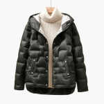 Women’s Hooded Puffer Jacket with Quilted Surface and Front Snap Closure - Image 7