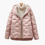 Women’s Hooded Puffer Jacket with Quilted Surface and Front Snap Closure - Image 4