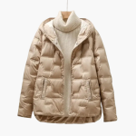 Women’s Hooded Puffer Jacket with Quilted Surface and Front Snap Closure - Image 5