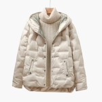 Women’s Hooded Puffer Jacket with Quilted Surface and Front Snap Closure - Image 2