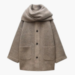 Women’s Knit Cardigan with Button Closure and Attached Scarf - Image 2