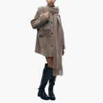 Women’s Knit Cardigan with Button Closure and Attached Scarf - Image 4