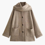 Women’s Knit Cardigan with Button Closure and Attached Scarf - Image 7