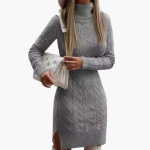 Women’s Knit Dress with Turtleneck and Long Sleeves - Image 2