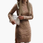 Women’s Knit Dress with Turtleneck and Long Sleeves - Image 3