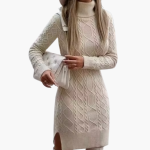 Women’s Knit Dress with Turtleneck and Long Sleeves - Image 4