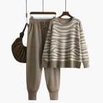 Women’s Knit Lounge Set with Striped Sweater and Joggers - Image 2