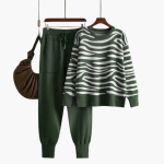 Women’s Knit Lounge Set with Striped Sweater and Joggers - Image 3