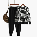 Women’s Knit Lounge Set with Striped Sweater and Joggers - Image 5