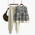 Women’s Knit Lounge Set with Striped Sweater and Joggers - Image 4
