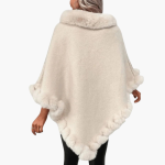 Women’s Knit Poncho with Faux Fur Trim and Oversized Fit - Image 2