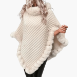 Women’s Knit Poncho with Faux Fur Trim and Oversized Fit - Image 3