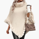 Women’s Knit Poncho with Faux Fur Trim and Oversized Fit - Image 4