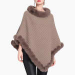 Women’s Knit Poncho with Faux Fur Trim and Oversized Fit - Image 5