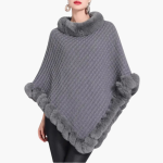 Women’s Knit Poncho with Faux Fur Trim and Oversized Fit - Image 6