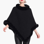 Women’s Knit Poncho with Faux Fur Trim and Oversized Fit - Image 7