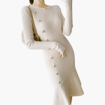 Women’s Knitted Dress with Long Sleeves and Side Buttons - Image 3
